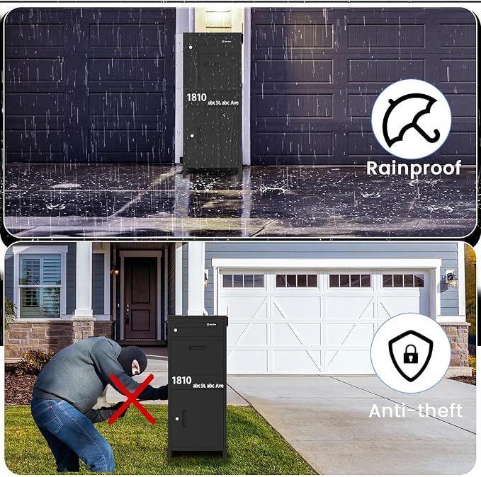 Package Delivery Boxes for Outside, Parcel Drop Boxes with Lock, Custom Address Stickers Package Drop Boxes for Outside is Weatherproof,Package Delivery Box for Porch,Need to Install (14.5*17.5*43 in)