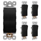 LIDER Brushed Black Minimalist Design Decorator Switch, Frameless Paddle Wall Light Switch, On/Off Rocker Switch, 3-Way or Single Pole, Residential Grade, UL Listed, 3 Wire, 15A 120-277VAC, 5 Pack