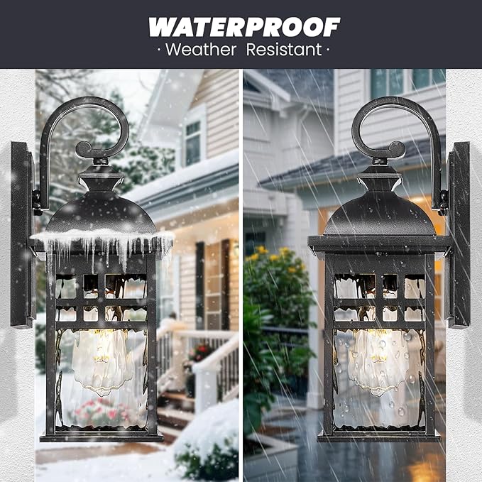 Outdoor Wall Lamps Exterior Lighting Fixtures 22 Inch Height Porch Light with Water Ripple Glass E26 Socket