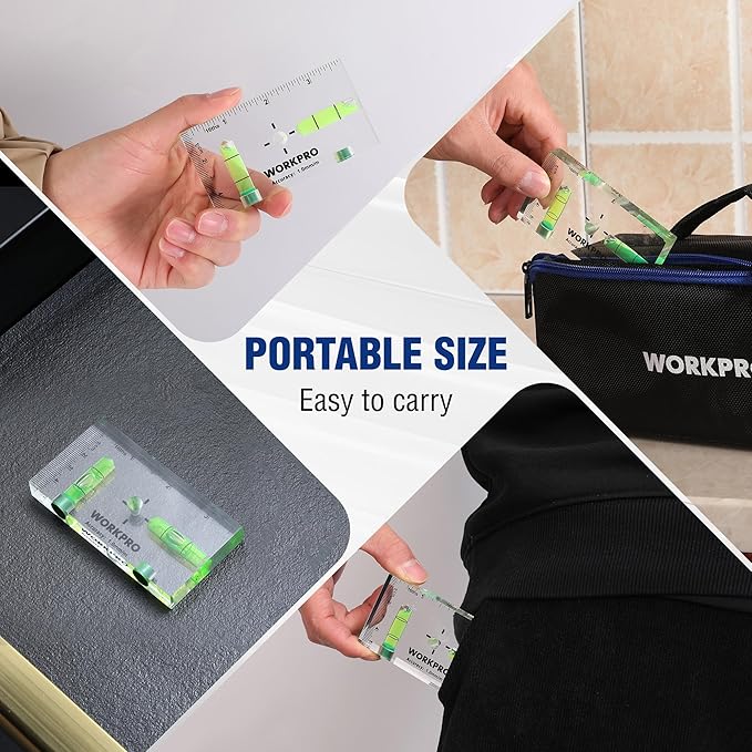 WORKPRO Small Level, 3-3/4 Inch Mini Level Tool, Magnetic Level with 2 Different Bubbles 90°/180°, Shatterproof Cross Check Bubble Level, Pocket Level for Picture Hanging Tool