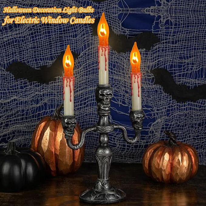 Halloween Flicker Flame Light Bulbs, 12 Pack C7 Orange Flickering Light Bulb, 1W E12 Flame Candelabra Bulbs for Candle Chandelier Outdoor String Lights Party Halloween Christmas Decoration