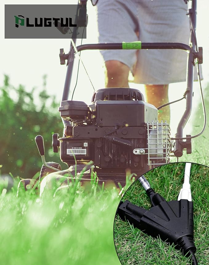 PLUGTUL 50FT Outdoor Extension Cord with Multiple Outlets, 14 Gauge, 3-Outlet, SJTW, 15A 14AWG 1875W SJTW, ETL Listed - Great for Garage, Garden and Home, Black