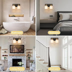 2 Light Modern Bathroom Light Fixtures Over Mirror, Black Gold Vanity Lights for Bathroom Wall Sconces with Milky White Glass Shades, E26 Socket (Bulbs Not Included)