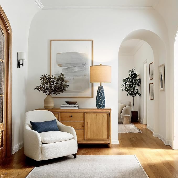 27.5" Ceramic Table Lamps for Living Room Bedroom Lamps Set of 2 Modern Boho Bedside Lamps Night Stands Farmhouse Vintage Large Nightstand Lamp Reading Light Home Office Dorm Desk Deco Gifts, Blue