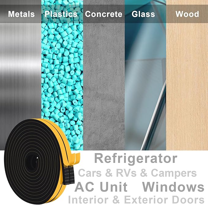 High Density Foam Weather Stripping Door Seal Strip Insulation Tape Roll for Insulating Door Frame, Window, Air Conditioner Self Adhesive Sealing Weatherstrip Dustproof (1 in x 1/2 in x 20 Ft)