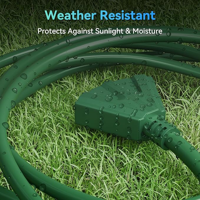 K KASONIC - 50 Ft Extension Cord with 3 Outlets, UL Listed 16/3 SJTW 3-Wire Grounded, 13A 125V 1625W for Indoor/Outdoor Use - Green