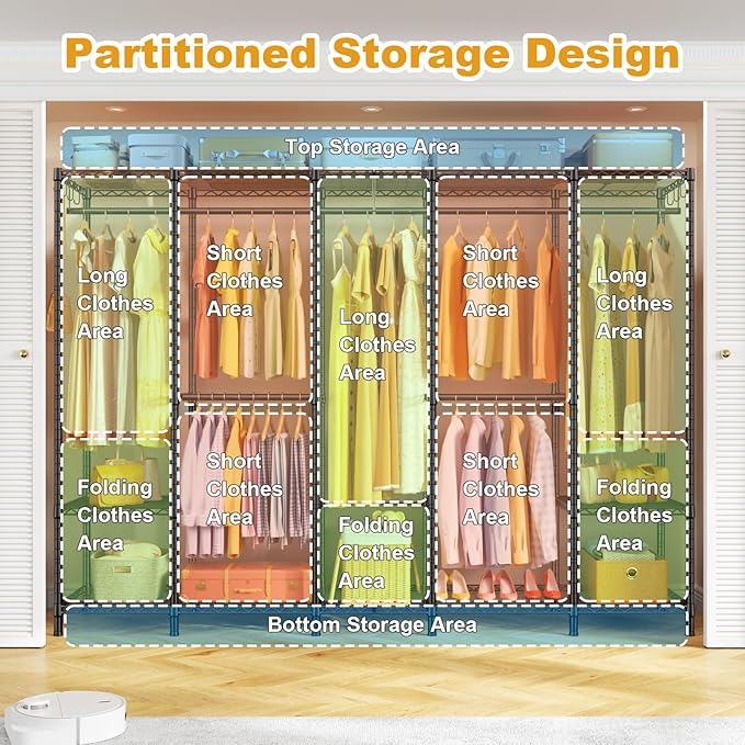 Ulif H50 Extra Large Clothes Rack, Heavy Duty Garment Rack, Freestanding Portable Closet, Clothing Racks for Hanging Clothes, Wardrobe Closet 89.8'' W x 15.8" D x 76.4" H, Max Load 1400 Lbs, Black