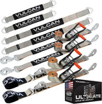 VULCAN Ultimate Axle Tie Down Kit - Silver Series Webbing - Includes (2) 22 Inch and (2) 36 Inch Axle Straps, (2) 96 Inch Snap Hook Ratchet Strap, and (2) 112 Inch Loop Tie Down Combinations