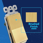 LIDER Brushed Gold Minimalist Design Decorator Switch, Frameless Paddle Wall Light Switch, On/Off Rocker Switch, Single Pole, Residential Grade, UL Listed, 3 Wire, 15A 120-277VAC