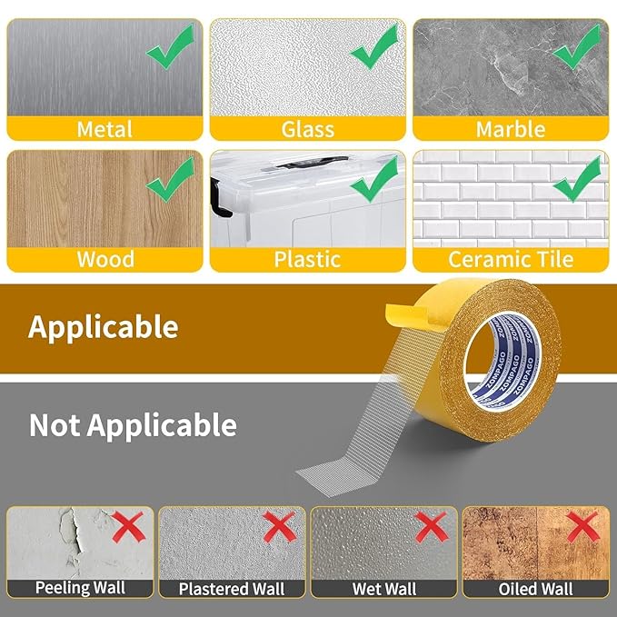 Heavy Duty Double Sided Mounting Tape, 2.4inx33FT, Clear Mesh Grip, Extra Strong Adhesive for Carpets, Wall Mounting, Picture Hanging and DIY Projects,Hand Tearable,Weatherproof