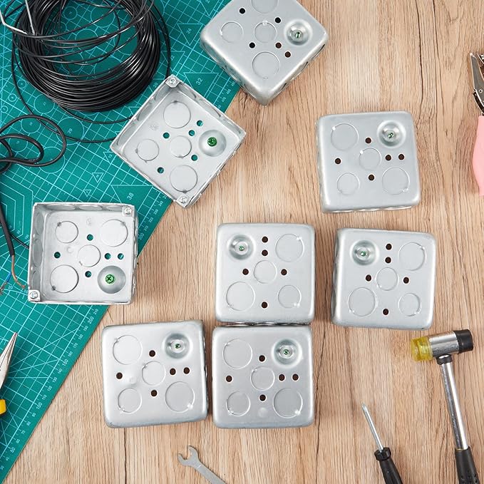 12 Pcs Electrical Box Junction Box Galvanized Steel Metal Electrical Boxes, 1/2'' and 3/4'' Knockouts, Drawn Construction, Silver (4 x 4 Inch,Square)