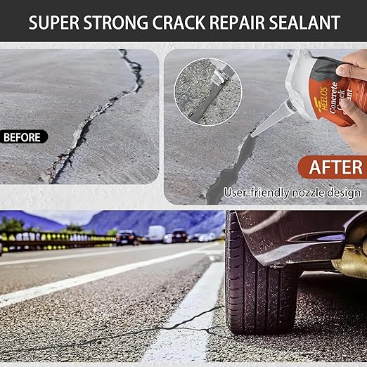Concrete Crack Filler,2 Pack Cement Crack Sealant, High Elasticity Crack Filler Repair Sealer, Self Leveling Waterproof Caulking Glue Sealing Adhesive for Concrete Driveway, Patio, Sidewalk (Grey)