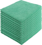 Microfiber Cleaning Cloths,12 Pack, 16"x16", All-Purpose, Softer, Highly Absorbent, Lint-Free, Reusable, Washable Pro Towels, Green, for House, Kitchen, Bathroom, Car, Office