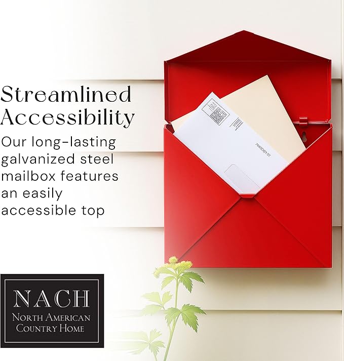 NACH Mailboxes for Outside Wall Mount, 10 x 10 x 4 inch Red Mail Boxes for House Outside, Waterproof Mailboxes for Outside - Chicago Style Mail Box