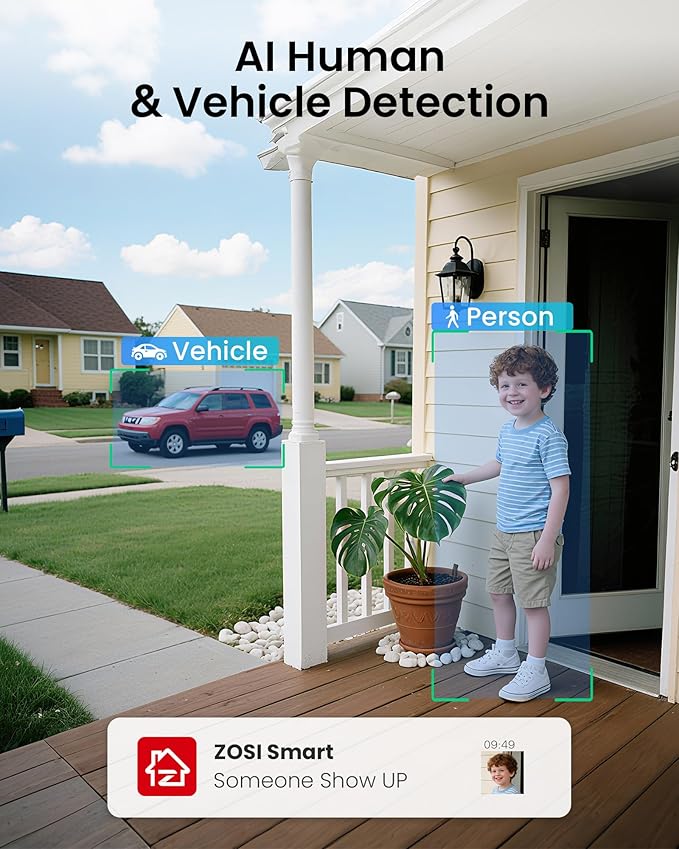 ZOSI H.265+ Full 1080p Home Security Camera System with AI Human Vehicle Detection, 8 Channel 5MP-Lite CCTV DVR (No HDD), 4 x 1080p Weatherproof Surveillance Camera Outdoor Indoor, 80ft Night Vision