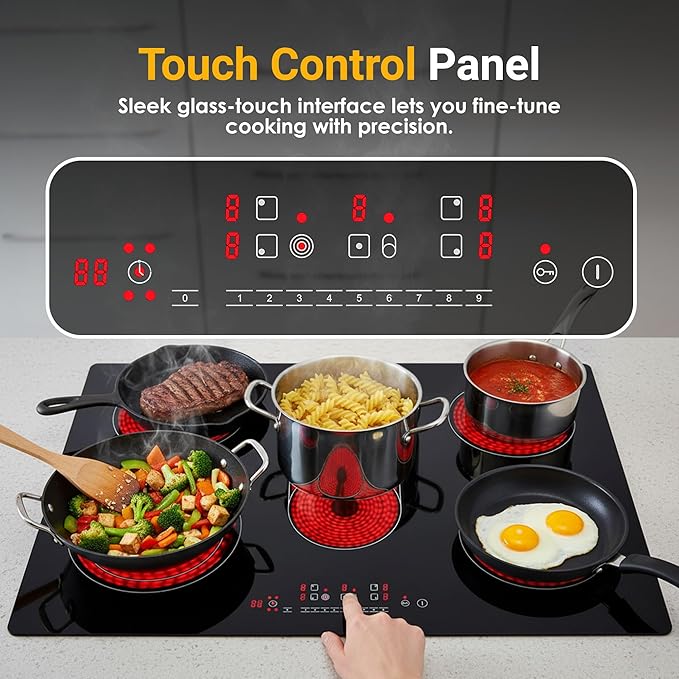 K&H 5 Burner 30 Inch Built-in Electric Stove Top Radiant Ceramic Cooktop Touch Control 240V 8600W CE30-8608