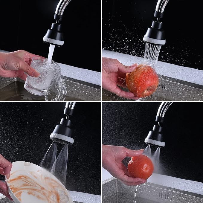 4 Spray Modes Faucet Aerator,360 Degree Faucet Sprayer Attachment,Big Angle Kitchen Faucet Aerator,Swivel Faucet Extender,Sink Sprayer Attachment for faucet,55/64 inch Female Thread (Black)