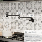 FORIOUS Pot Filler Faucet Matte Black, Folding Stretchable Solid Brass Wall Mount Commercial Traditional Faucet Over Stove with Antique Double Joint Swing Arm for Kitchen Restaurant Vintage