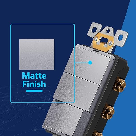 LIDER Minimalist Design Matte Finish Lighted Triple Switch with Screwless Wall Plate, Combination Frameless Decorator Switch with Locator Light, Ground Terminal Single Pole 15A 120V, UL Listed, Silver