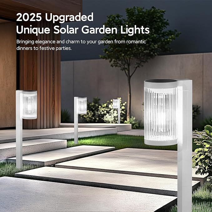 Solar Pathway Lights Outdoor, 2 Pack Upgraded Outdoor Solar Lights for Outside Super Bright Up to 12Hrs, IP65 Waterproof Solar Garden Lights for Yard Landscape Path Walkway Decor(Cool White)