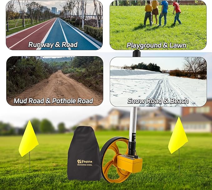 Rolling Measuring Wheel in Feet, One Key to Reset | Digital Gear Counter | Double Telescopic,Outdoor Measure Wheel with Mark Flags, Tape Measure and Canvas Carrying Bag, 6 Inch, Up to 9999Ft