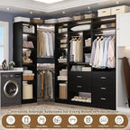 Corner Closet System with 5 Drawers, Closet Organizer System with 15+Shelvess & 4 Hanging Rods, 63.2"L * 63.2"W / 87.2"L * 39.2"W Reversible L Shaped Walk-in Closets, Load 2500+LBS, Black