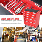 DNA MOTORING 5-Drawer Rolling Tools Chest, Rolling Tool Storage Cabinet, Heavy Duty Mechanic Tool Cart, Trolley Organizer for Garage, Warehouse, Workshop, Red, TOOLS-00398