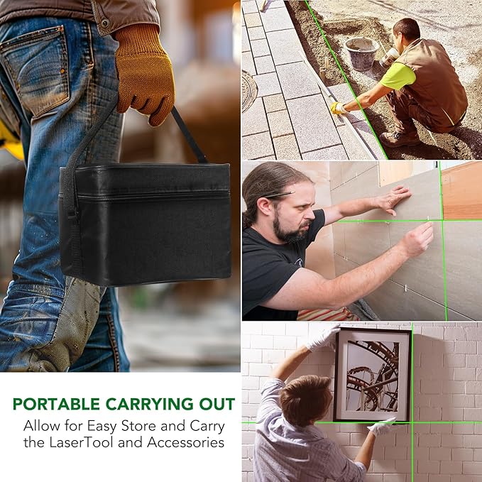 Laser Level, 4x360° Self Leveling Green Cross Line Laser for Construction and Picture Hanging with Rechargeable battery, Remote Controller, Magnetic Rotating Stand