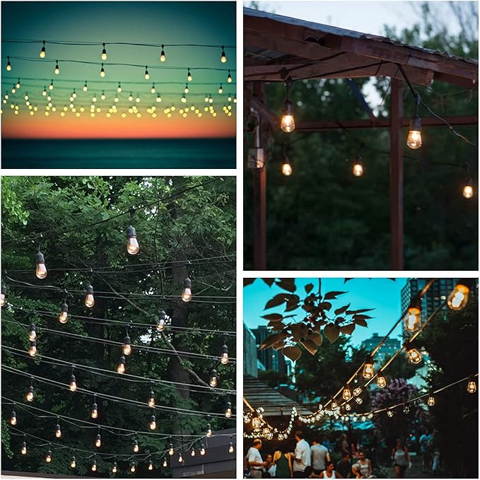 Hometown Evolution, Inc. 50 Foot E26 LED Outdoor Commercial String Lights with 25 Suspended Sockets and S14 LED Filament 1 Watt Bulbs