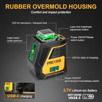 PREXISO 360 Laser Level with Tripod - IP54 Rechargeable Wide Angle Vertical Line Laser, 100Ft Green 3 Brightness Adjustment Self Leveling Cross Line for Construction, Floor Tile, Renovation