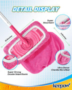 KEEPOW 4 Pack Reusable Mop Pads Compatible with Swiffer Sweeper, Microfiber Washable Pink Swiffer Mop Pads, Dry & Wet Sweeping Mopping Cloths (Pink)