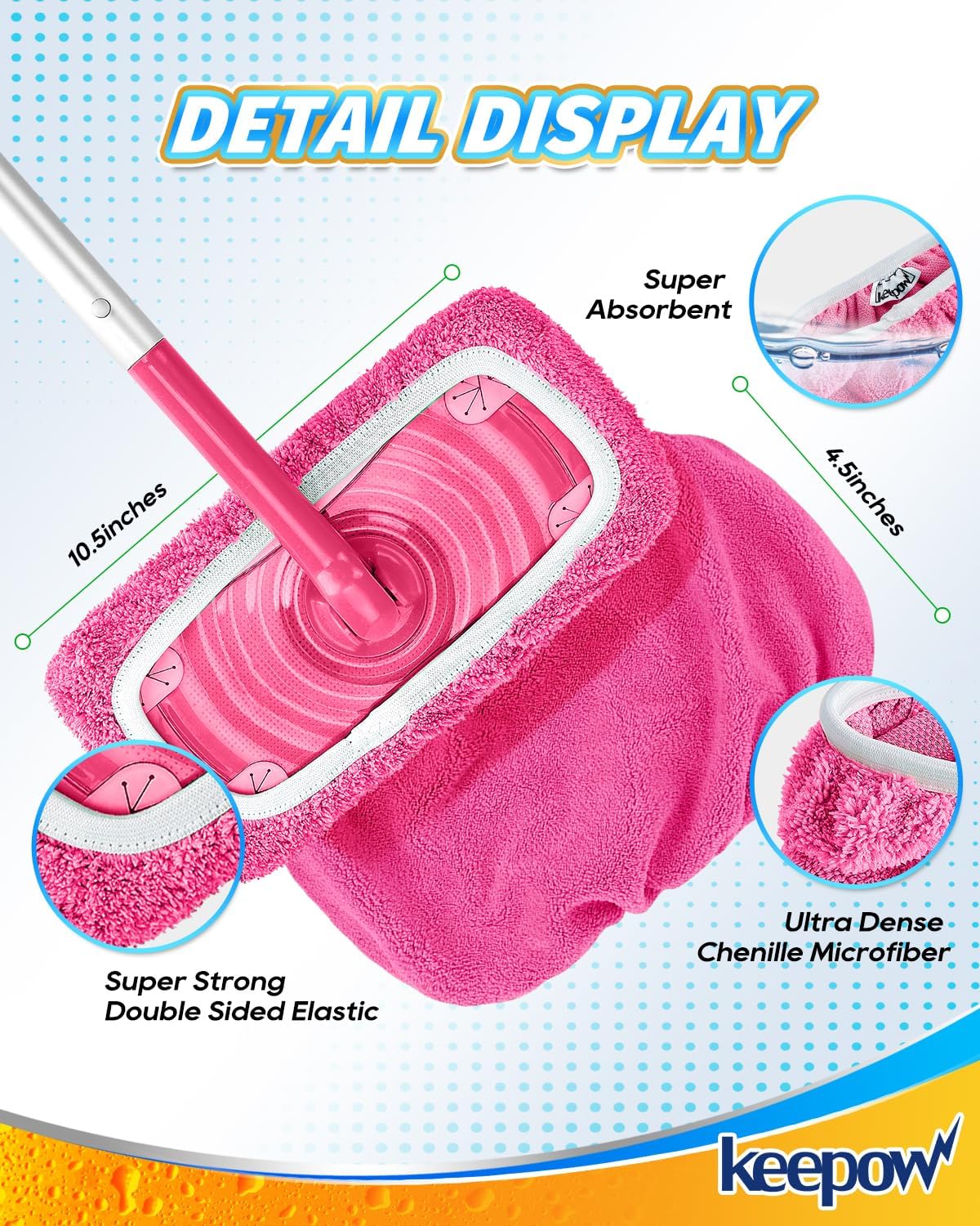 KEEPOW 4 Pack Reusable Mop Pads Compatible with Swiffer Sweeper, Microfiber Washable Pink Swiffer Mop Pads, Dry & Wet Sweeping Mopping Cloths (Pink)