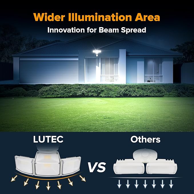 LUTEC 80W 9000LM LED Security Light Hardwire Motion Sensor Outdoor Lights, 4 Head LED Flood Lights Outdoor 5000K Daylight, IP65 Waterproof, Motion Detected Lights for Outside, Garage, Yard (White)