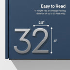 Adoorn 4 Inch Mailbox Numbers - Number 6, Silver Color, Each Sold Individually, Premium Metal Self Stick Address Numbers, Weatherproof Mailbox Numbers for Outside