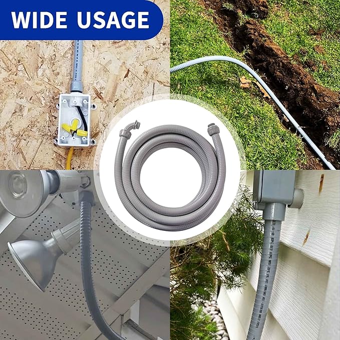 (1 inch Dia * 25 Feet) Yariwiz Flexible Electrical Conduit Liquid Tight PVC Conduit Kit with 3 PCS Coupling, 3 PCS Elbow and 7 PCS Strap, Sealtight Seal Flex Liquidtight Wire Outdoor Non Metallic Grey