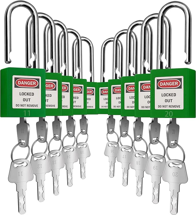 Lockout Tagout Locks, Safety Padlock, Keyed Differently Loto Safety Padlocks for Lock Out Tag Out Kits Station (Green NO.11-20)