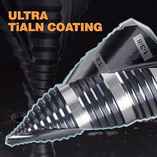 Heavy Duty M35 HSS 1/4 to 1-3/8 Inch Step Drill Bit with Double Flutes, Large High Speed Steel Step Bit for Stainless Steel, Metal, Wood