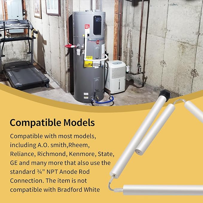 44" Flexible Magnesium Anode Rod, Hot Water Heater Anode Rod Replace for GE, Rheem, Reliance, Richmond, Kenmore Water Heater Including 1-1/16" Hex Socket Tool and Teflon Tape