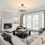 15.7 Inch Drum Dining Room Light Fixture Over Table, Modern Fabric Chandeliers Pendant Light for Dining Room,for Kitchen,Entryway,Living Room