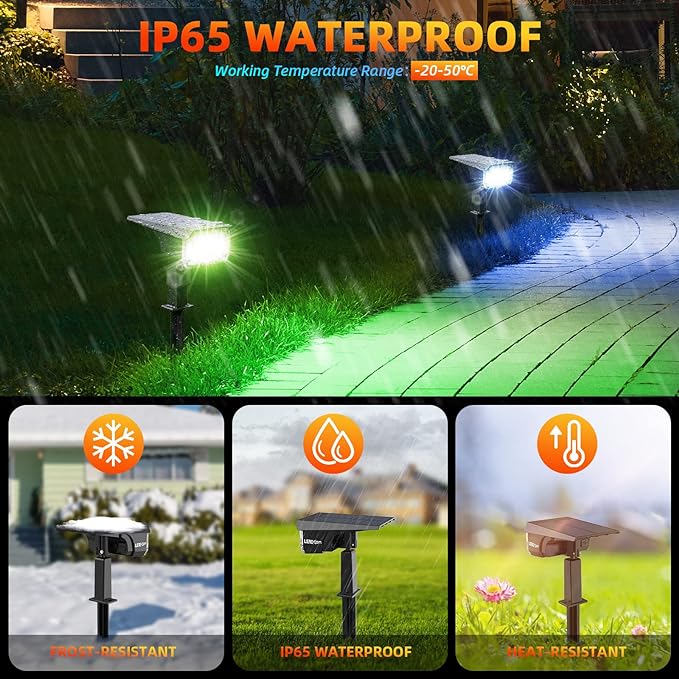 Color Solar Lights Outdoor Waterproof Spotlights with 9 Light Modes, Color Changing Solar Outdoor Lights for Decorate Festivals, Colored Solar Spot Lights Auto On/Off, RGBW 6 Pack