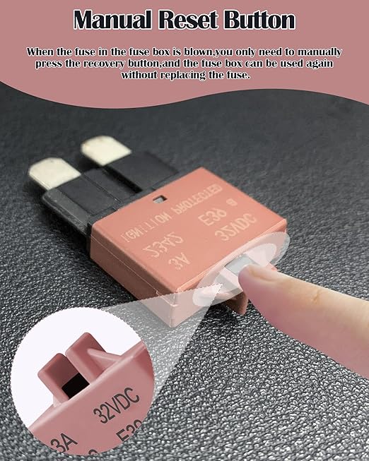 Resettable Standard Blade Fuse 3A ATC Automotive Fuse ATO Manual Reset Fuses Manual-Reset Blade Circuit Breaker for Boat Truck SUV Car Motorcycle 32VDC Fuses Assortment Kit