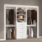 Modular Closet 90" Hanging & Drawers, Wooden Tower for Walk-In Closets, White Wall-Mounted Wardrobe Organizer