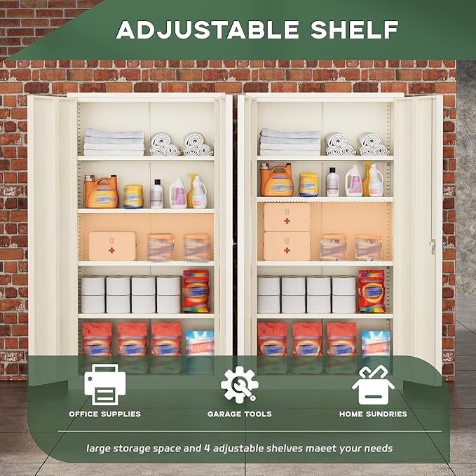 Greenvelly Metal Garage Storage Cabinet with Locking Doors, 72" Grey Lockable Storage Cabinet with Adjustable Shelves, Steel Tool Cabinets,Metal File Cabinet for Home Office, Garage (36" W x 18" D)