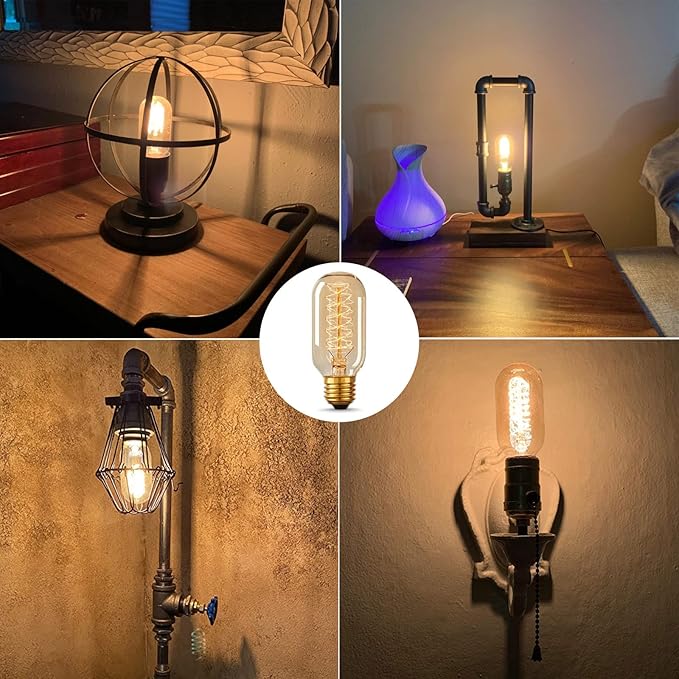 T45 Edison Bulbs 40W, 6 Pack Dimmable Retro Bulbs, 110V-130V, E26 Base Dimmable Decorative Antique Filament Bulbs, Amber Glass, 2200K Warm Yellow Incandescent Bulbs for Home Lighting Decor