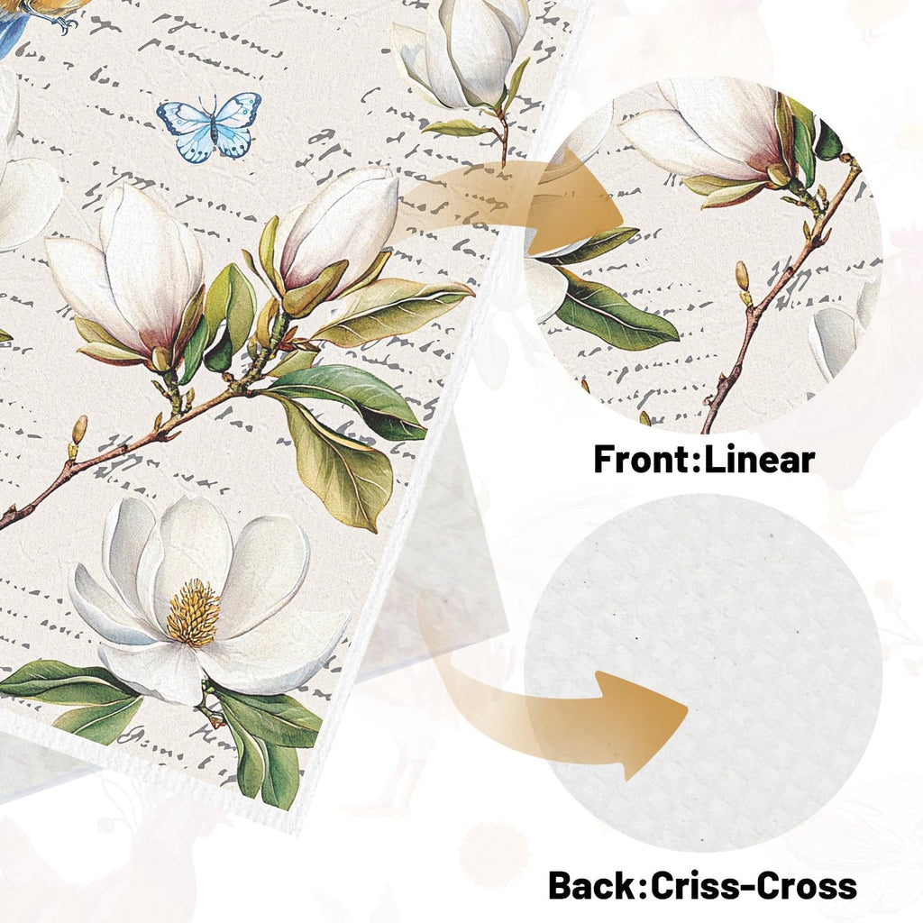 Floral and Birds Swedish Dishcloths for Kitchen, 6 Pack Vintage Flower Reusable Paper Hand Dishing Towels Housewarming Gifts, Absorbent Dish Rags Decoration for Home Cooking Cleaning