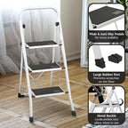 Lifetime Home 3-Step Ladder with Wide Anti-Slip Platform & Thick Rubber Feet - Lightweight Heavy Duty Foldable & Portable - 330 lbs Capacity, Steel Frame, Rubber Handgrip, Folding Step Stool - White