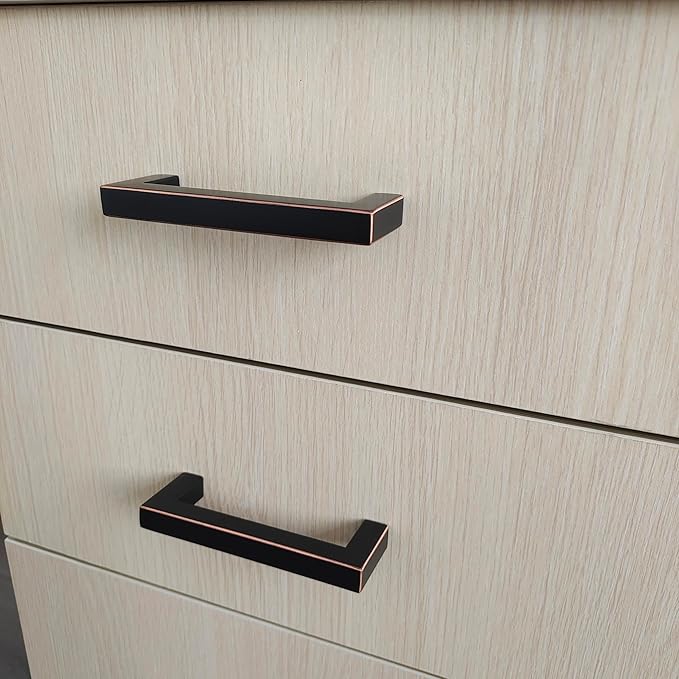 10 Pack Oil Rubbed Bronze Cabinet Pulls 3 3/4 Inch Stainless Steel Kitchen Cabinet Hardware Square Kitchen Handles for Cabinets Cupboard Handles Drawer Pulls