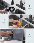 FORIOUS Kitchen Faucets with Pull Down Sprayer, High Arc Single Handle Classic Stainless Steel Sink Faucet 1 or 3 Hole, Suitable for Farmhouse Camper Laundry Rv Bar, Black Chrome