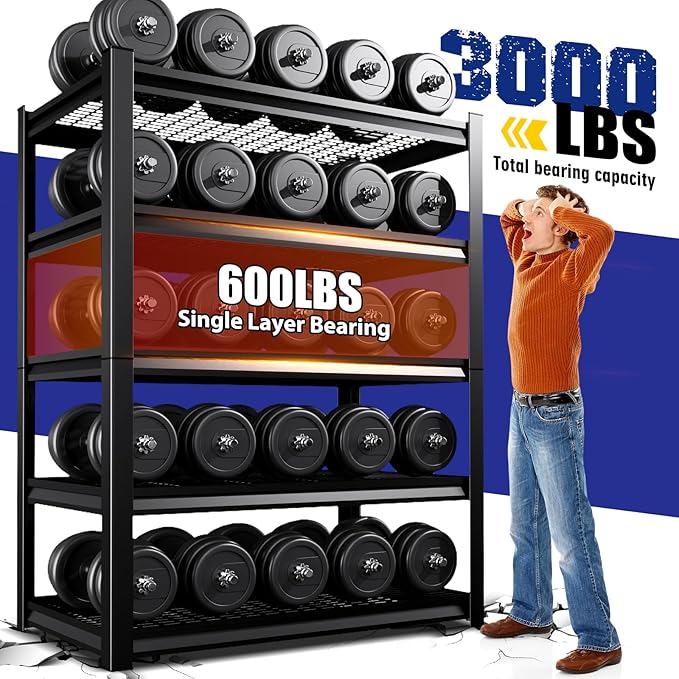 Garage Shelving-3000 lbs 5 Tier Storage Shelves,Adjustable Heavy Duty Metal Shelving Unit and Storage Large Wire Rack,Utility Steel Shelf for Warehouse Industrial Pantry Basement 71"x46"x18"
