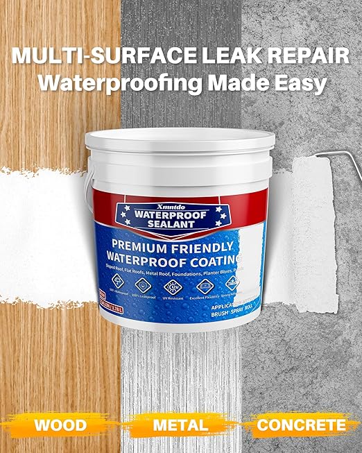 Polyurethane Waterproof Coating, 1 Gallon, White Waterproof Sealant for Roof, Concrete, Wall, Multi-Surface Leak Repair Coating, Durable Water-Based Rubber Sealant Indoor & Outdoor
